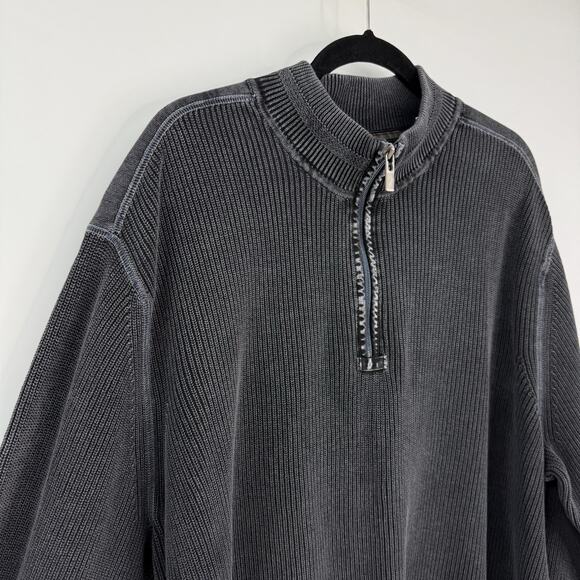 Tommy Bahama Mens 3X Sweater 1/4 Zip Mock Neck Cotton Long Sleeve Charcoal Gray - Picture 4 of 8